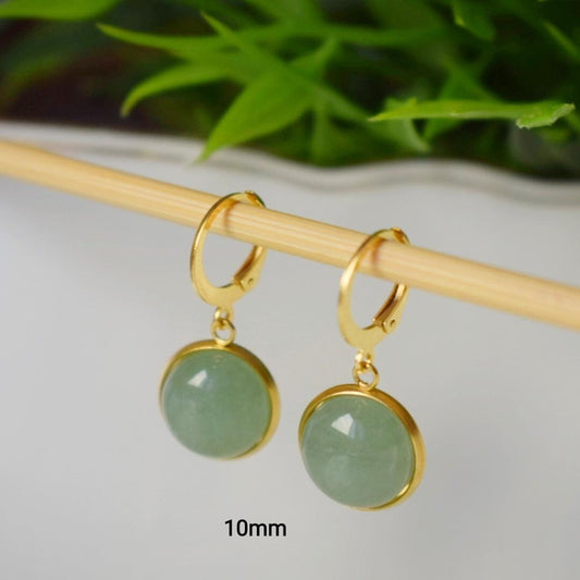 Aventurin Ohrringe baumeln, Grün, Gold, Edelstein, Lever Back Creolen mit Stein, Hängende Ohrringe, Aventurin Gold Schmuck, Geschenk für sie