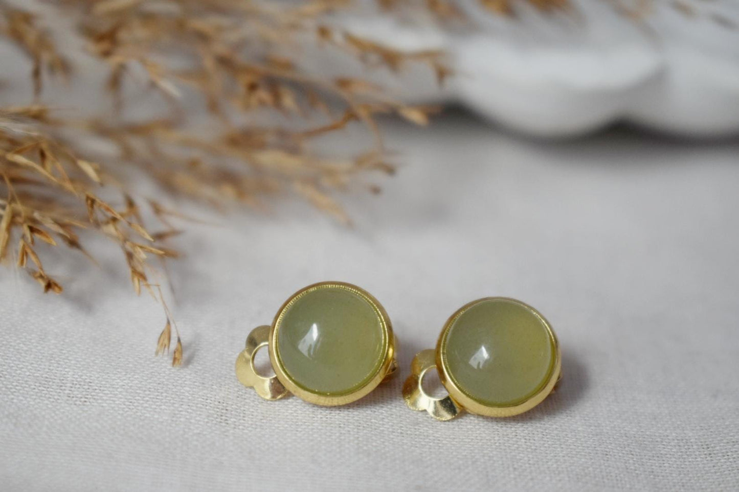 Aventurine Clip On Earrings: Surgical Steel, Non Pierced