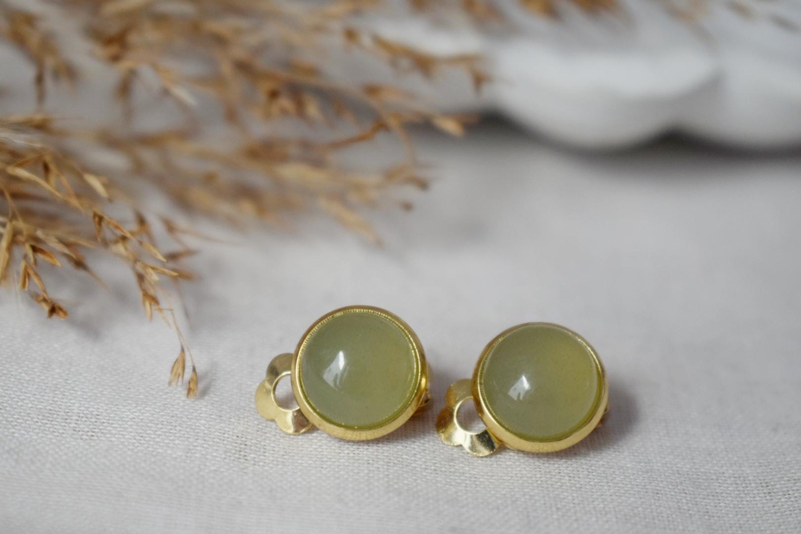 Aventurine Clip On Earrings: Surgical Steel, Non Pierced