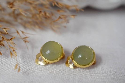 Aventurine Clip On Earrings: Surgical Steel, Non Pierced