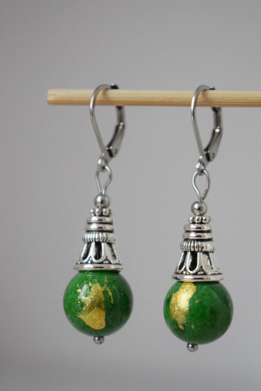 Grüne Jade Ohrringe, Boho Edelstein Ohrringe, Vintage Ohrhänger und Tropfen Ohrringe, Einzigartiger Boho Schmuck, Geschenk für Frauen