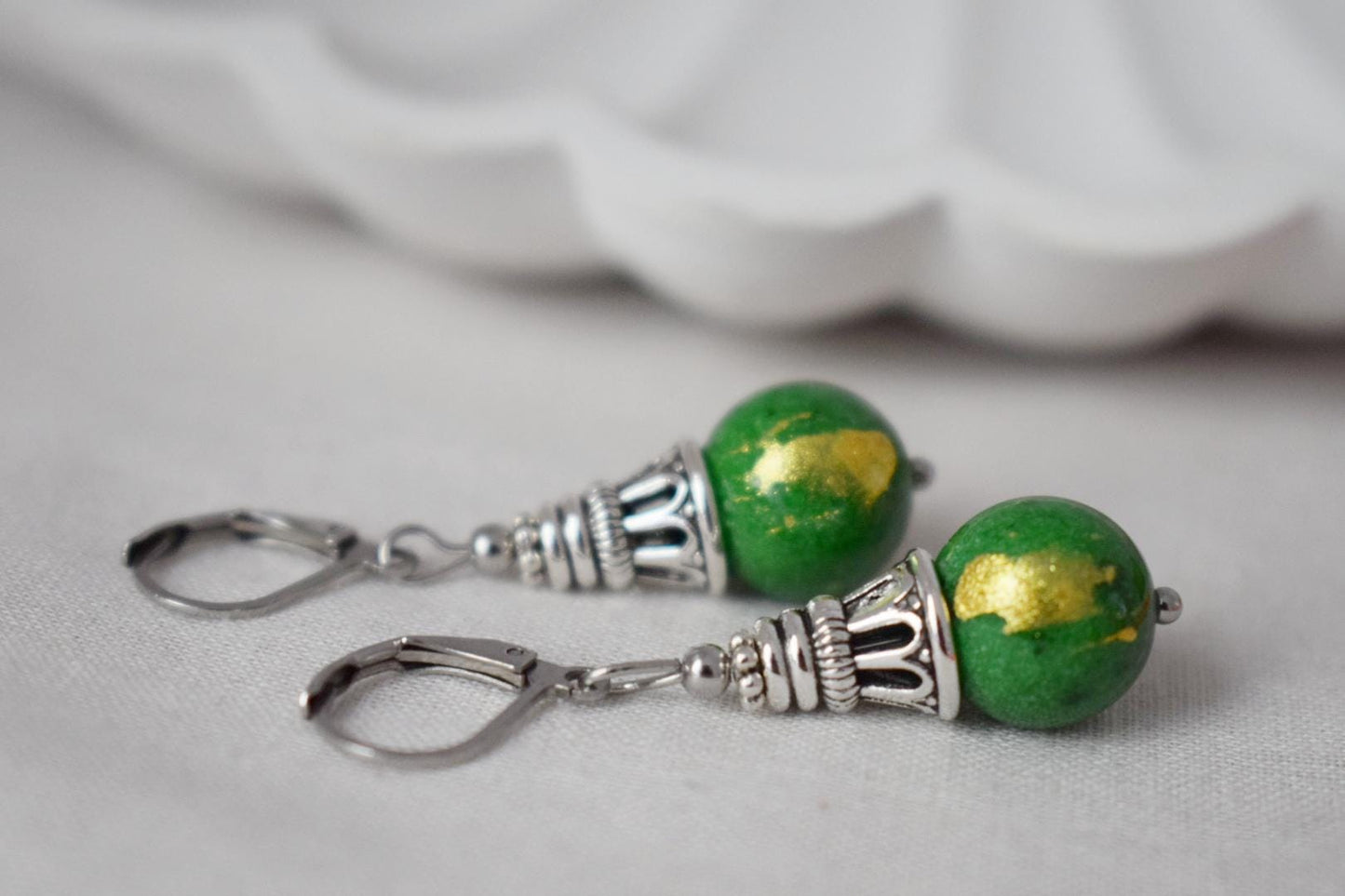 Green Jade Dangle Earrings: Boho Hoops, Gemstone Jewellery, Gift For Her