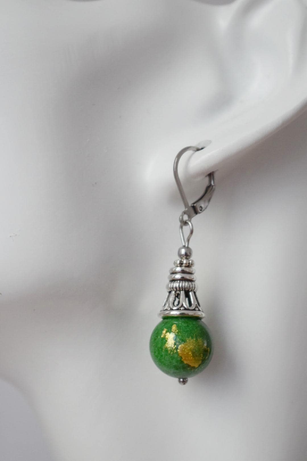 Grüne Jade Ohrringe, Boho Edelstein Ohrringe, Vintage Ohrhänger und Tropfen Ohrringe, Einzigartiger Boho Schmuck, Geschenk für Frauen