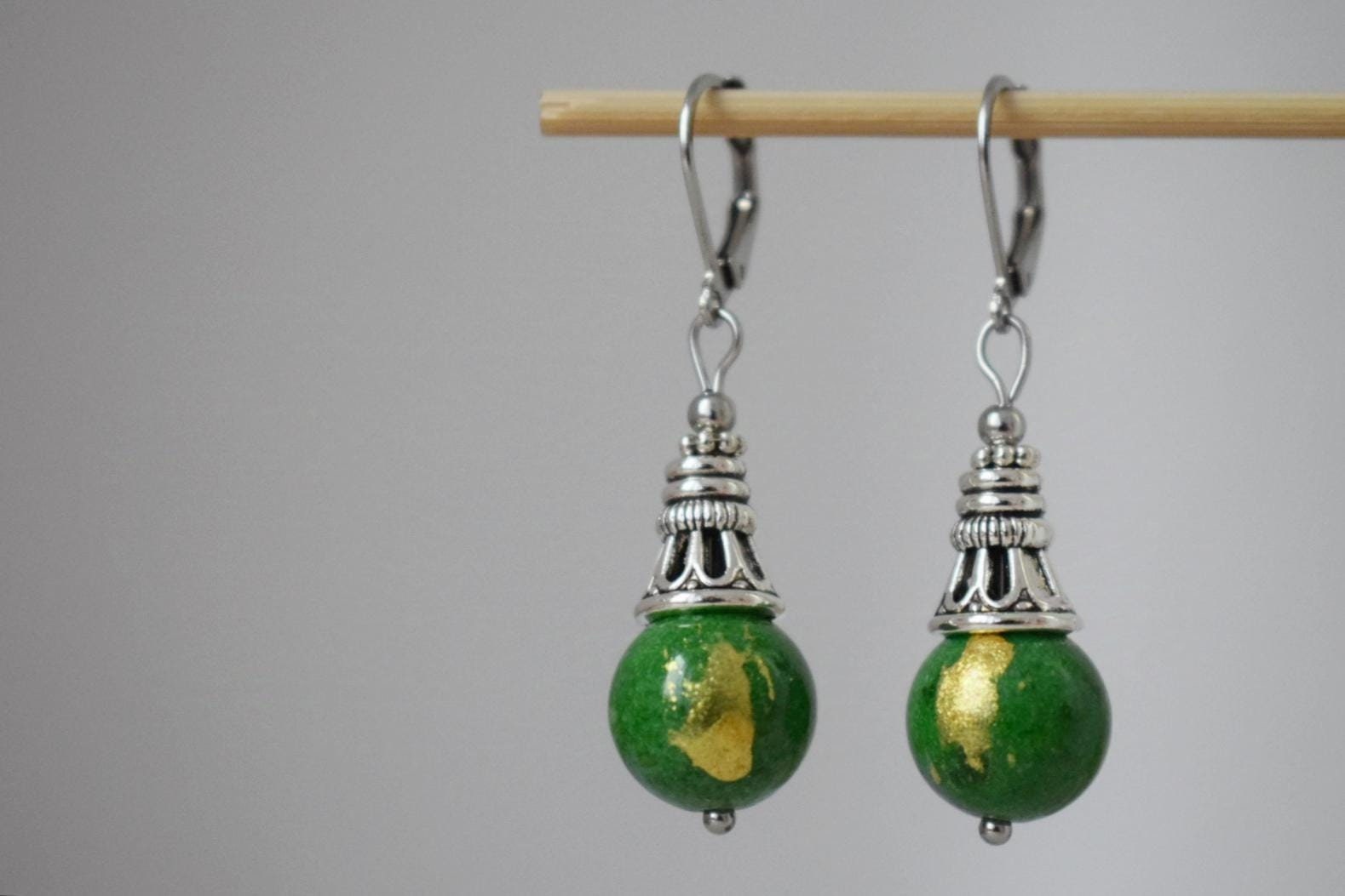 Green Jade Dangle Earrings: Boho Hoops, Gemstone Jewellery, Gift For Her