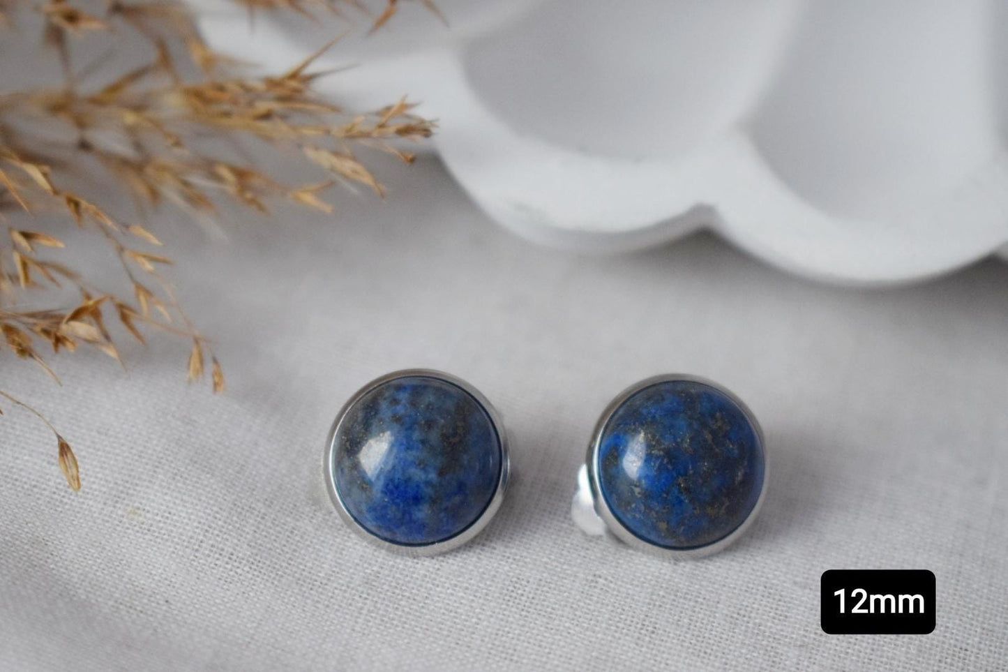 Ohrclips Lapislazuli, Ohrclips Edelstein, Lapis, Ohrclips blau, Lapis Ohrclips für Damen, Mädchen, Nicht durchbohrte Ohrringe