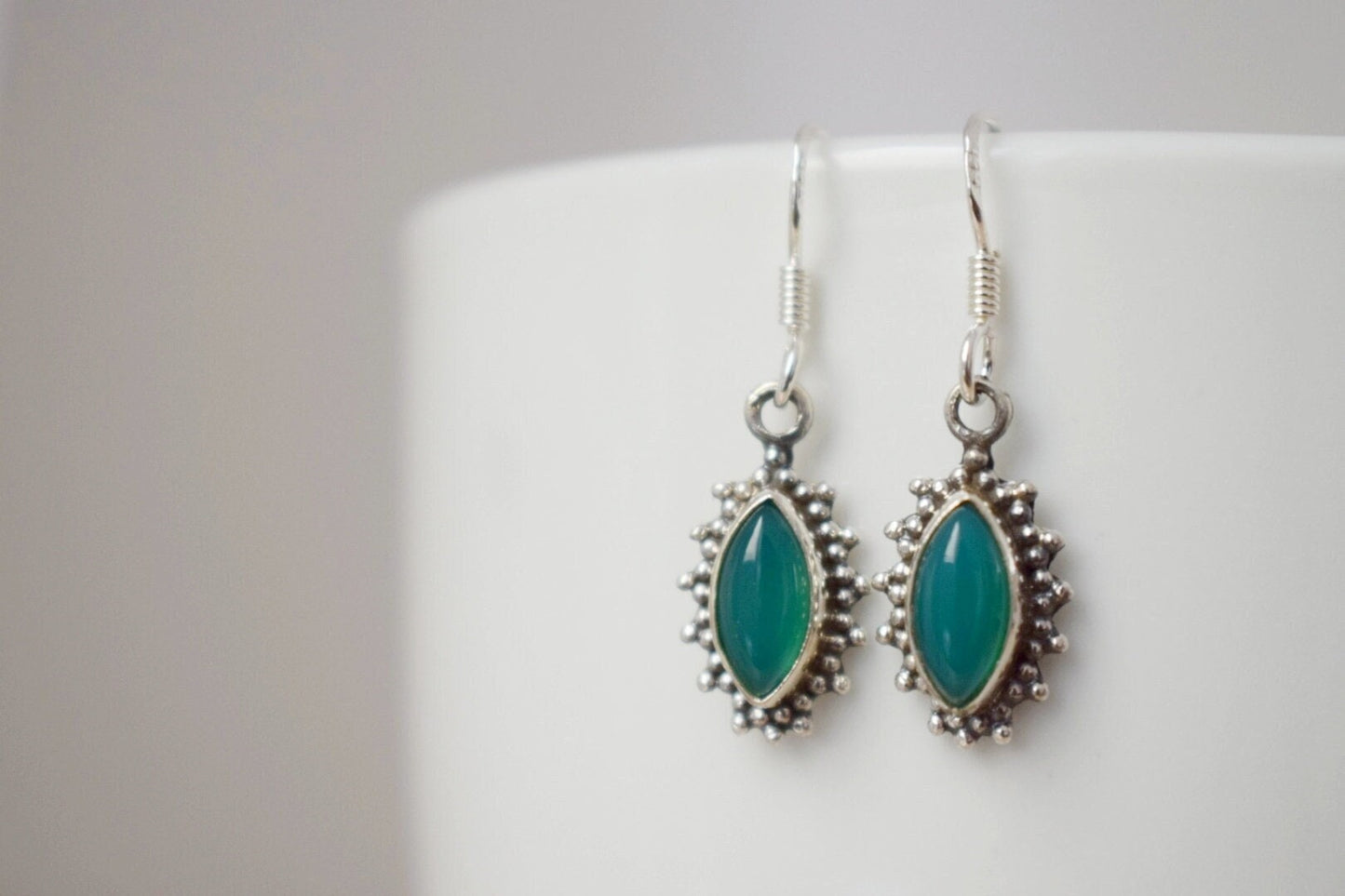 Green onyx earrings in sterling silver, Handmade gemstone dangle earrings, Boho earrings, Delicate natural green onyx earrings, Gift jewelry