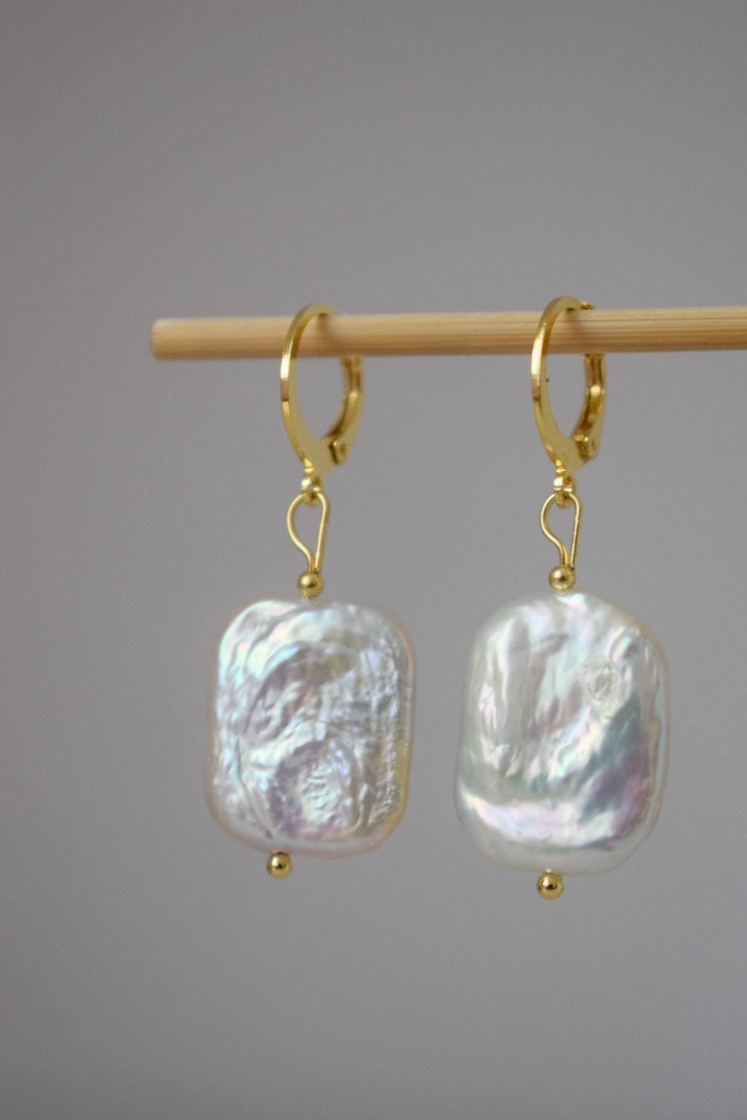 Baroque Keshi Pearl Huggie Hoop Earrings: 24K Gold Plated Jewelry