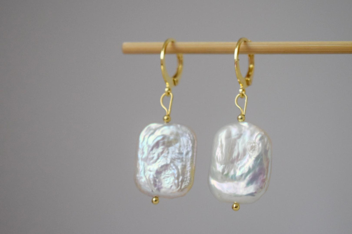 Baroque Keshi Pearl Huggie Hoop Earrings: 24K Gold Plated Jewelry