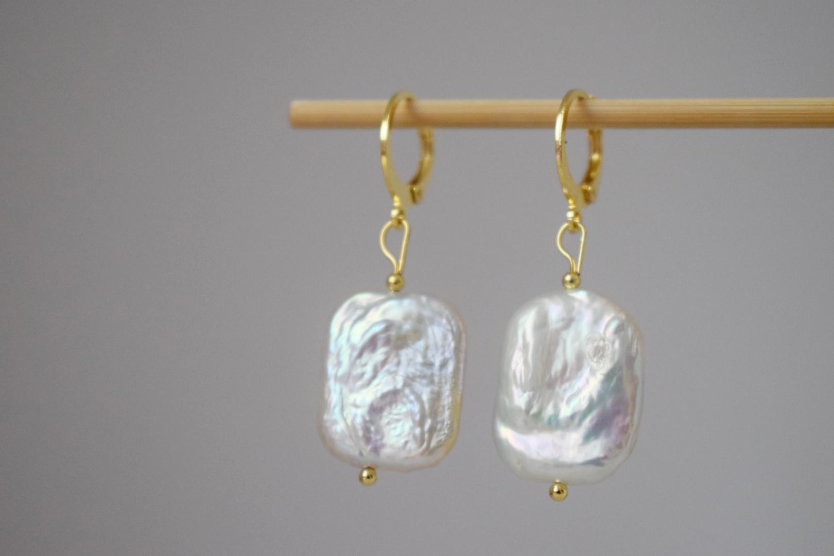 Baroque Keshi Pearl Huggie Hoop Earrings: 24K Gold Plated Jewelry