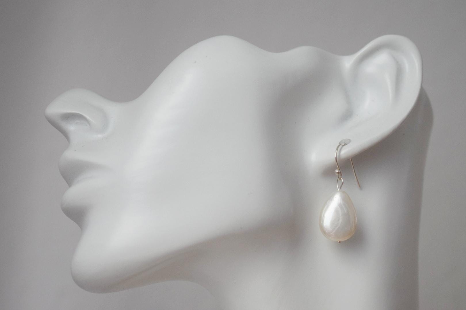 Teardrop Pearl Dangle Earrings, Sterling Silver Jewelry