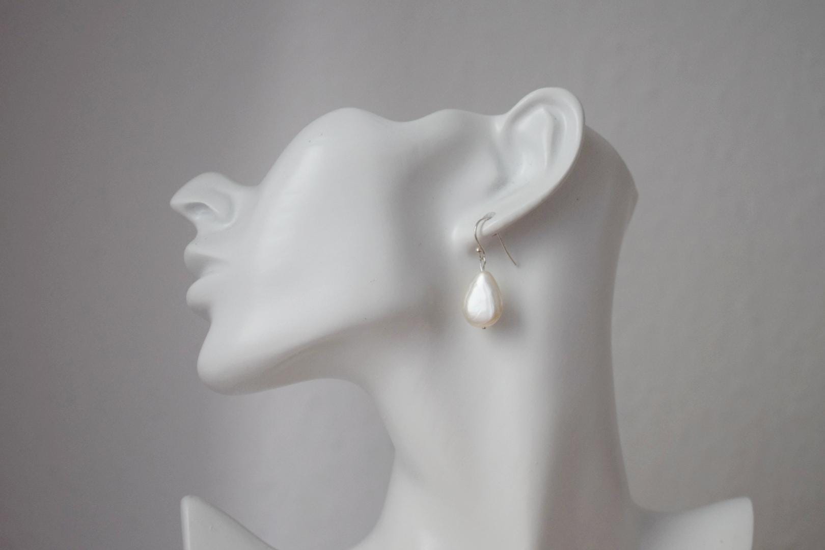 Teardrop Pearl Dangle Earrings, Sterling Silver Jewelry