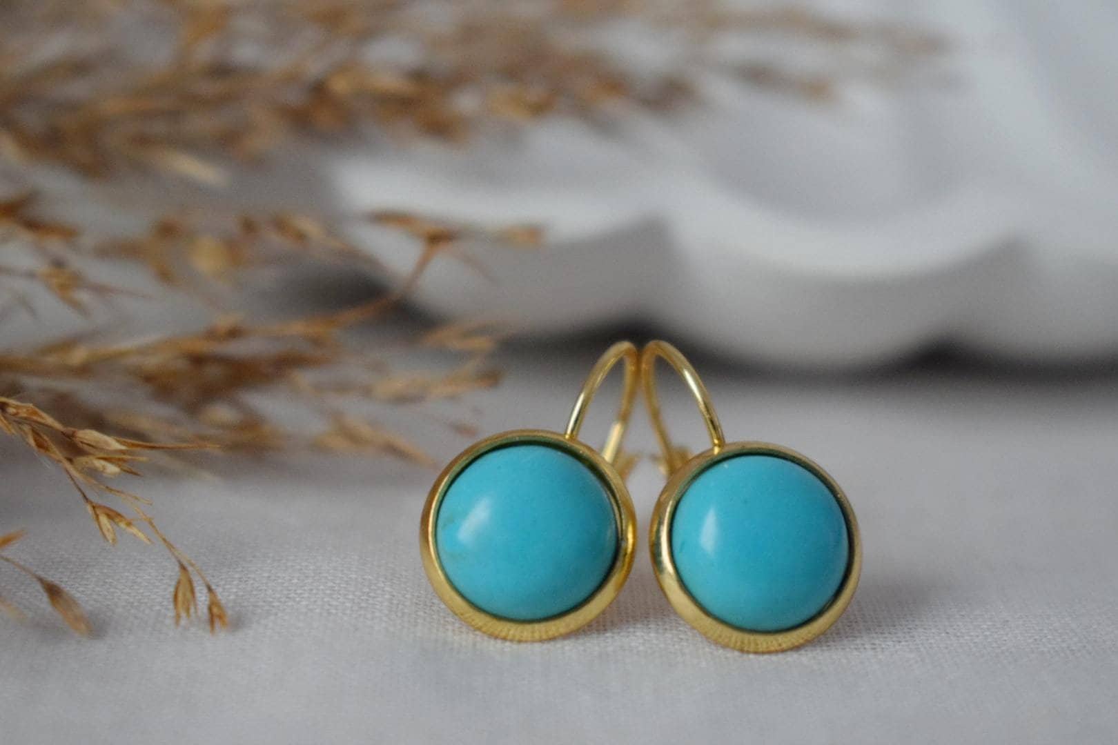 Turquoise earrings dangle, Gemstone 18k gold plated stainless steel Jewellery