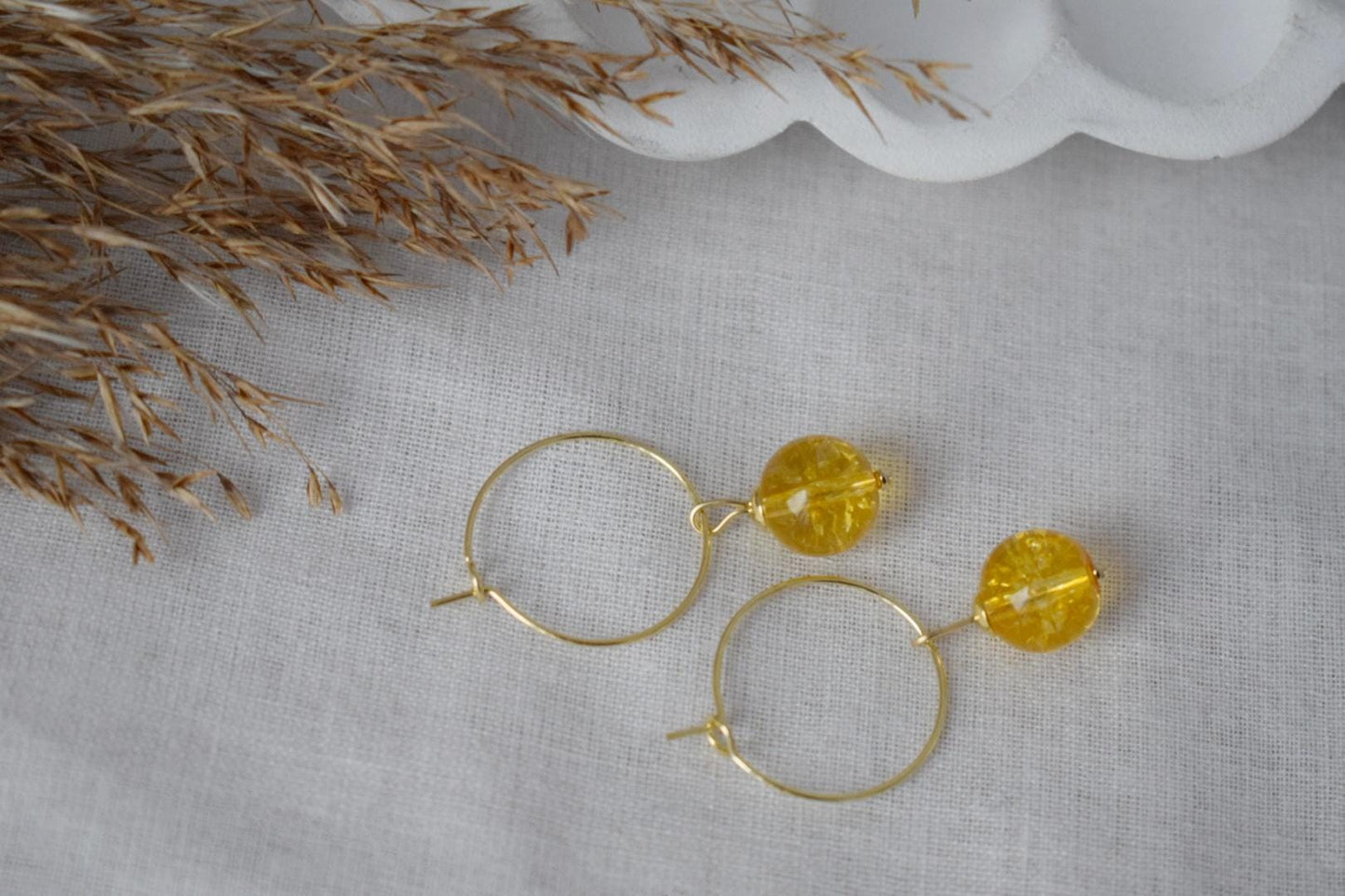Creolen aus Citrinperlen, gelbe Edelsteinperle, 18 Karat vergoldeter chirurgischer Edelstahl, Geburtsstein für November, Schmuckgeschenk für Sie