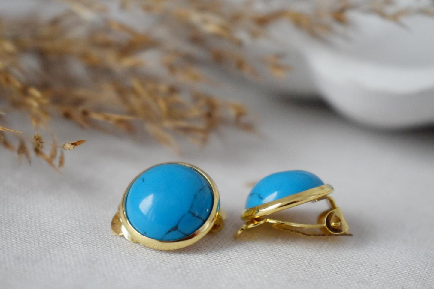 Türkise Ohrclips, Blaue Edelstein Ohrclips, Türkis Schmuck, Nicht durchbohrte Ohrringe, Ohrringe ohne Loch, Handgemachtes Schmuckgeschenk