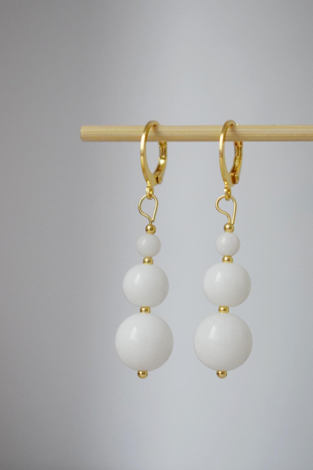 White Jade Dangle Earrings: Gemstone Minimalist Jewelry, Gift for her