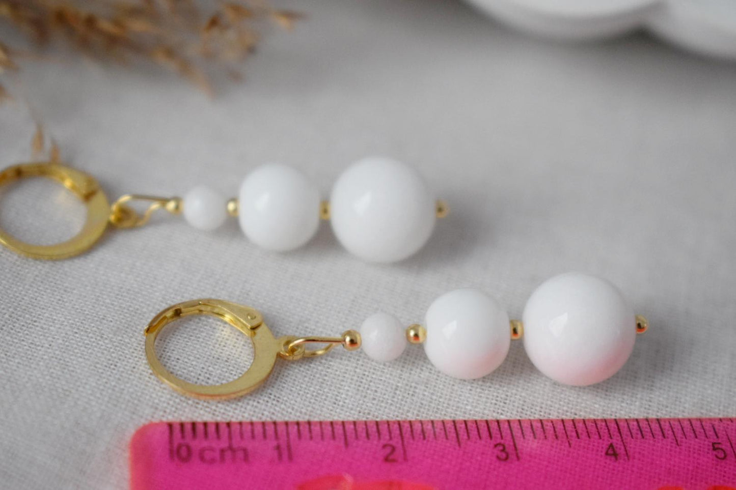 White Jade Dangle Earrings: Gemstone Minimalist Jewelry, Gift for her