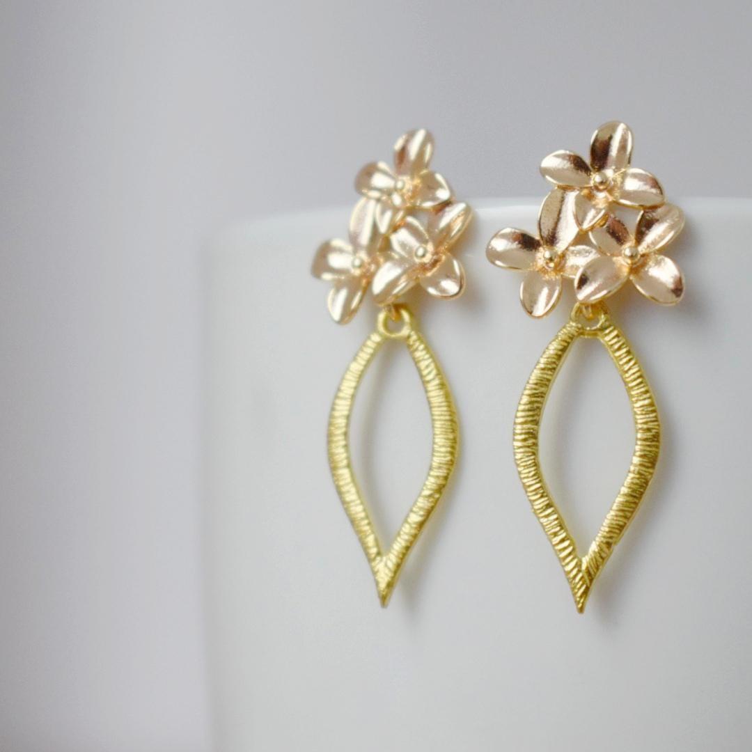 Leaf Floral Earrings: Statement Dangles, Golden Boho Jewelry, Gift for her