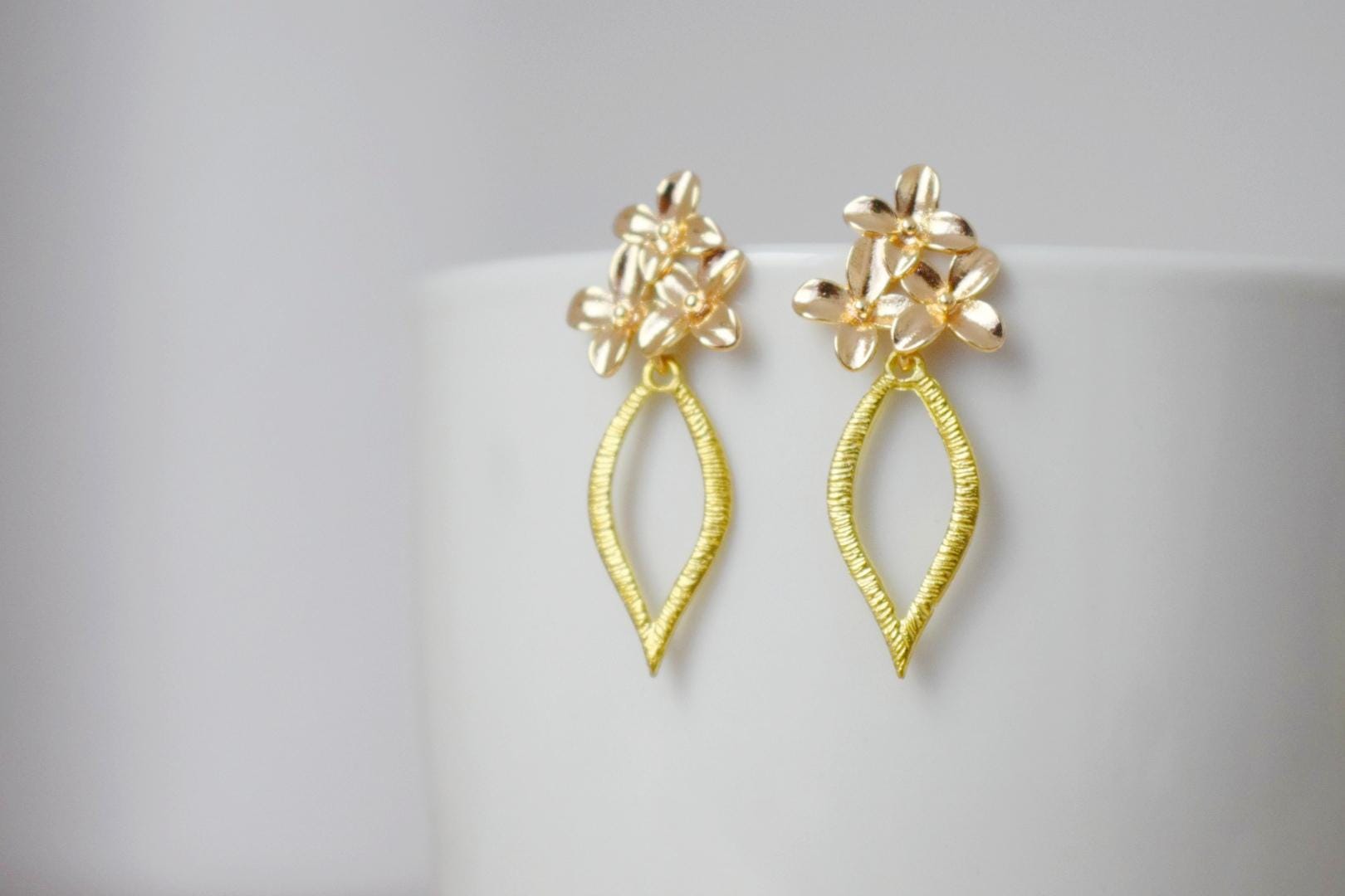 Leaf Floral Earrings: Statement Dangles, Golden Boho Jewelry, Gift for her