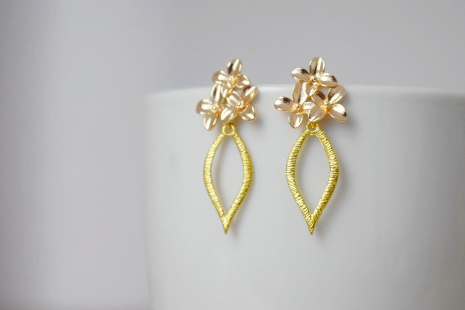 Leaf Floral Earrings: Statement Dangles, Golden Boho Jewelry, Gift for her