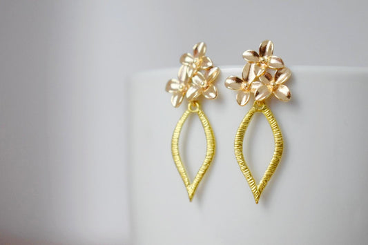 Leaf Floral Earrings: Statement Dangles, Golden Boho Jewelry, Gift for her