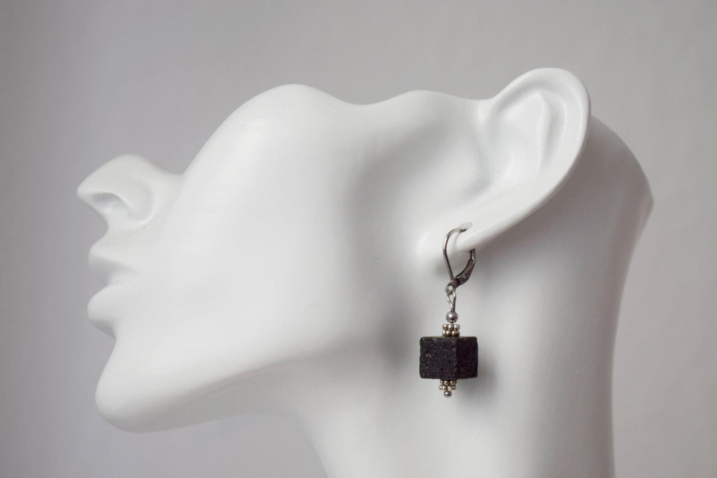Lava Stone Cube Earrings: Surgical Steel Diffuser Hoops