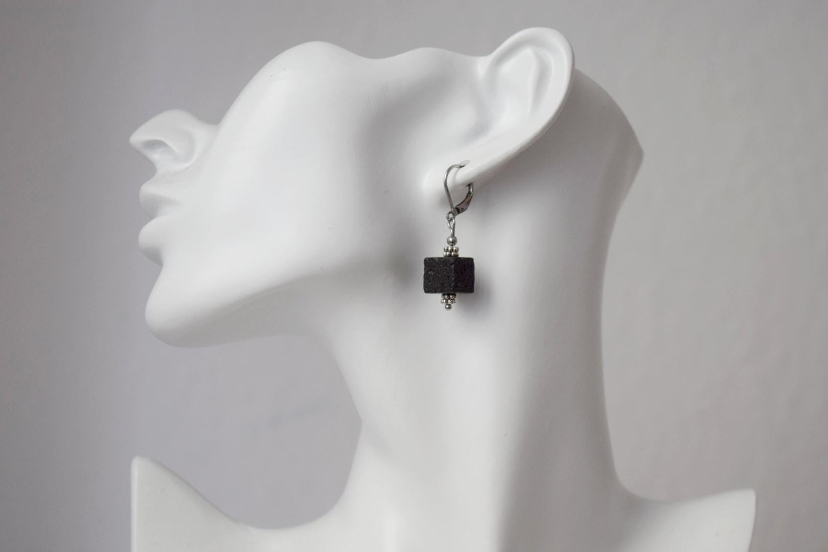 Lava Stone Cube Earrings: Surgical Steel Diffuser Hoops