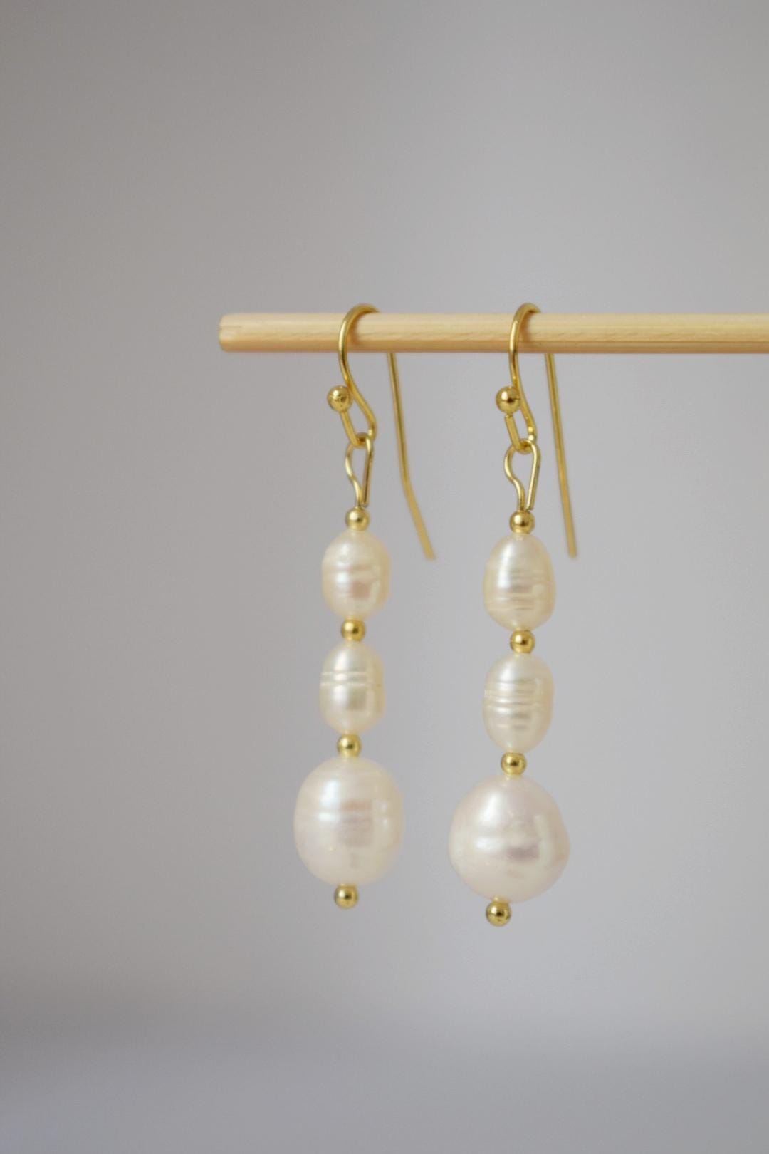 Süßwasserperlen Ohrringe, Statement Ohrhänger, 18k vergoldete chirurgische Edelstahlhaken, Hochzeitsschmuck, Jubiläumsgeschenk