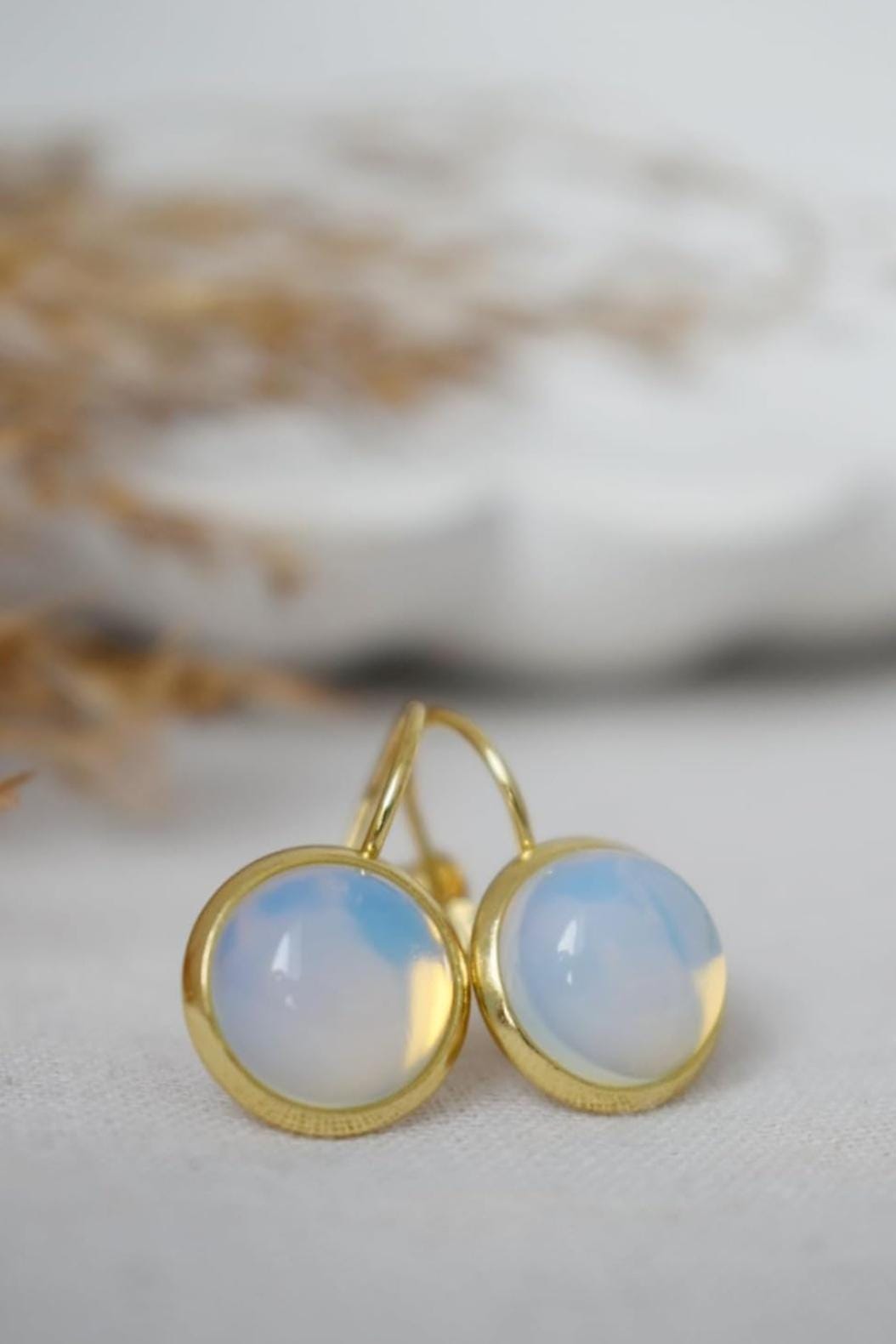 Opalith Mondstein Ohrringe, Regenbogen Edelstein Ohrhänger, 18k vergoldeter Edelstahl, Brautjungfern Schmuck, Geschenk für Sie