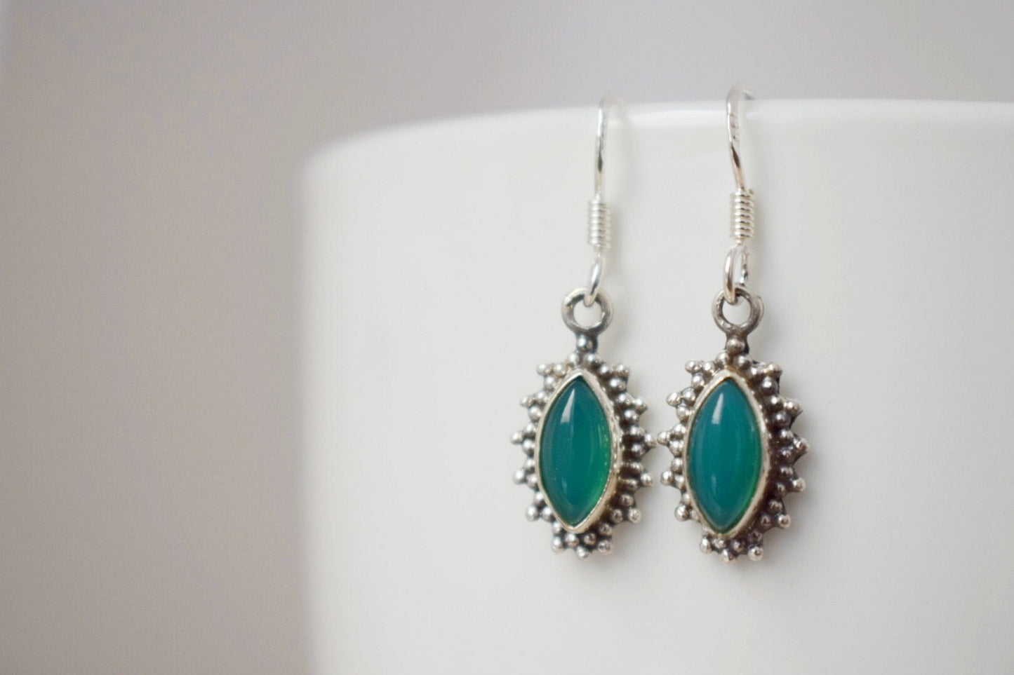 Green onyx earrings in sterling silver, Handmade gemstone dangle earrings, Boho earrings, Delicate natural green onyx earrings, Gift jewelry