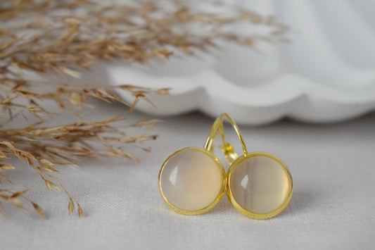 Graue Achat Ohrringe, Edelstein Ohrringe, 18k vergoldete Edelstahl Ohrringe, handgefertigter Schmuck, Valentinstag Geschenk für Sie