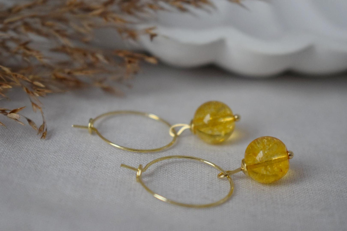 Creolen aus Citrinperlen, gelbe Edelsteinperle, 18 Karat vergoldeter chirurgischer Edelstahl, Geburtsstein für November, Schmuckgeschenk für Sie