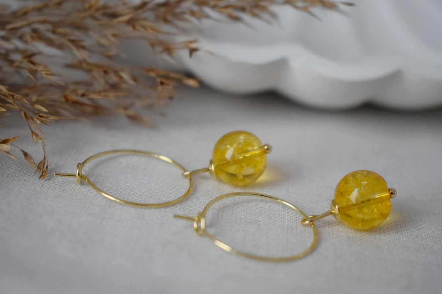 Creolen aus Citrinperlen, gelbe Edelsteinperle, 18 Karat vergoldeter chirurgischer Edelstahl, Geburtsstein für November, Schmuckgeschenk für Sie