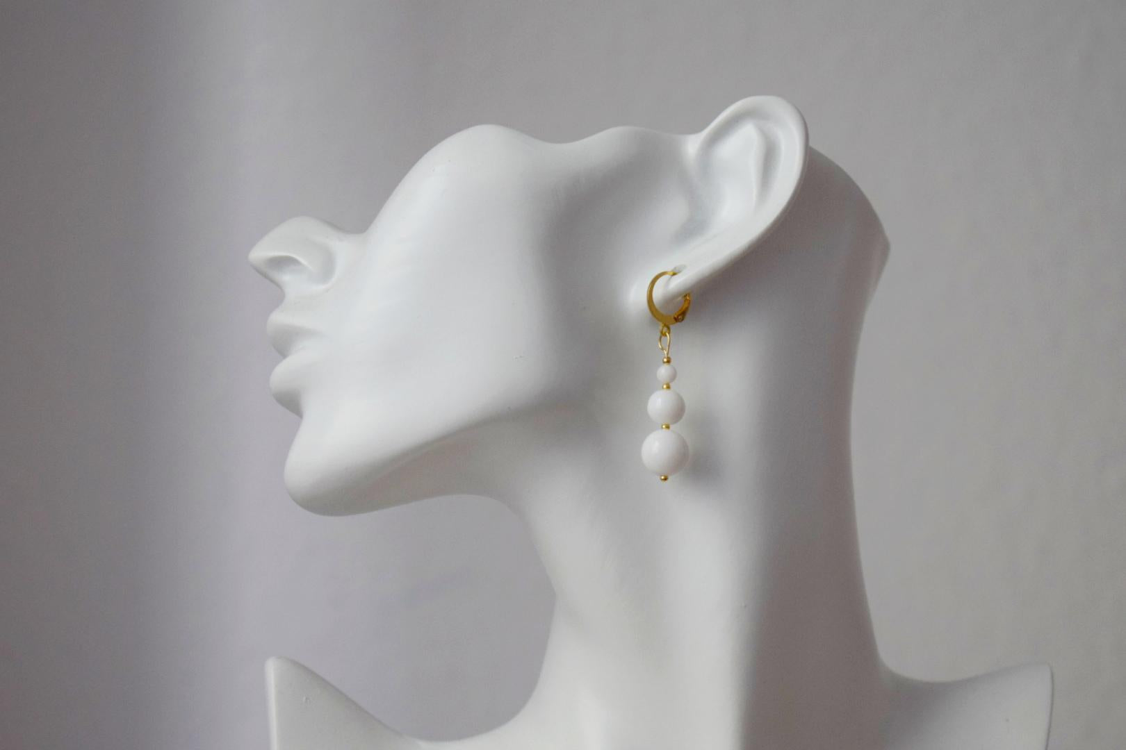 White Jade Dangle Earrings: Gemstone Minimalist Jewelry, Gift for her