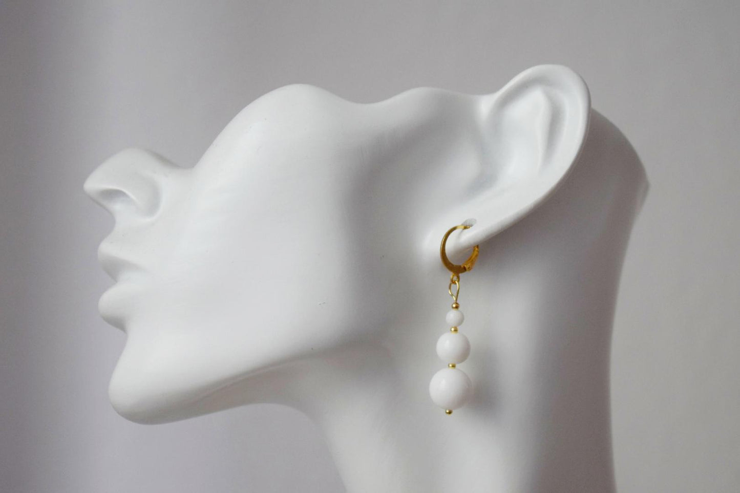 White Jade Dangle Earrings: Gemstone Minimalist Jewelry, Gift for her