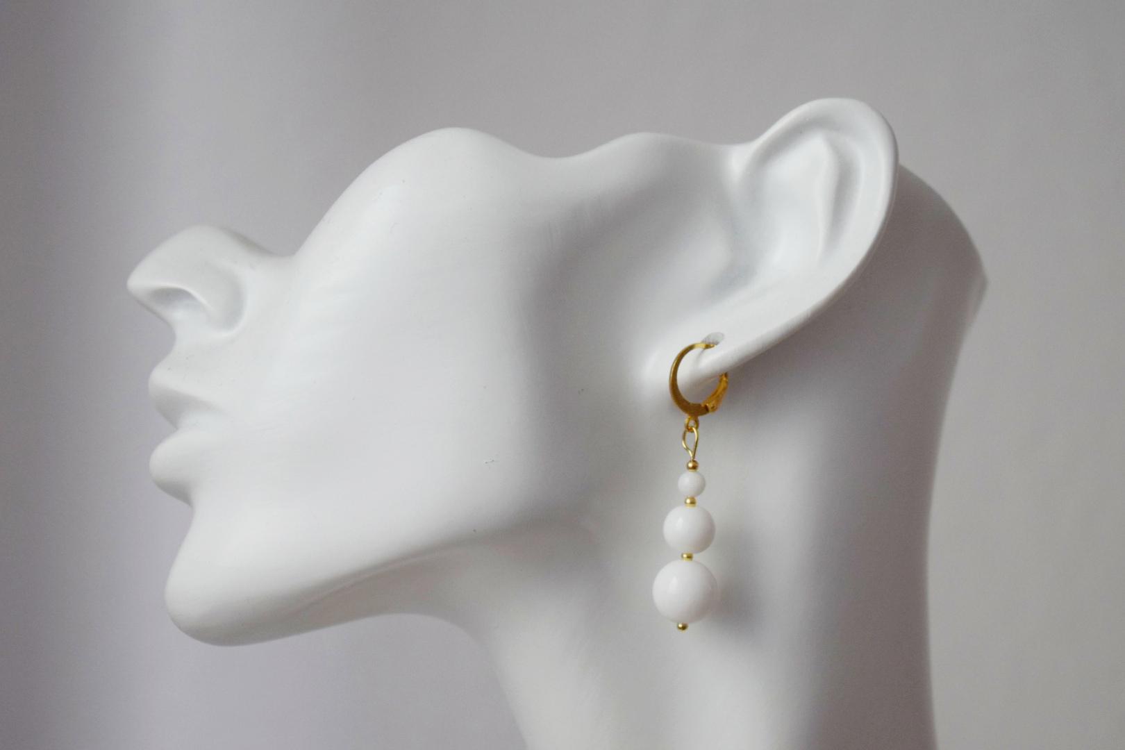 White Jade Dangle Earrings: Gemstone Minimalist Jewelry, Gift for her