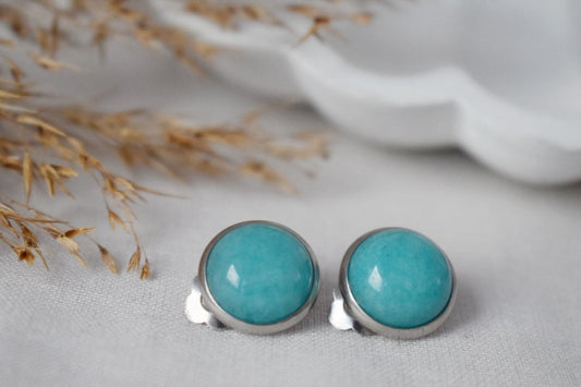Jade Turquoise Clip On Earrings: Surgical Steel, Handmade