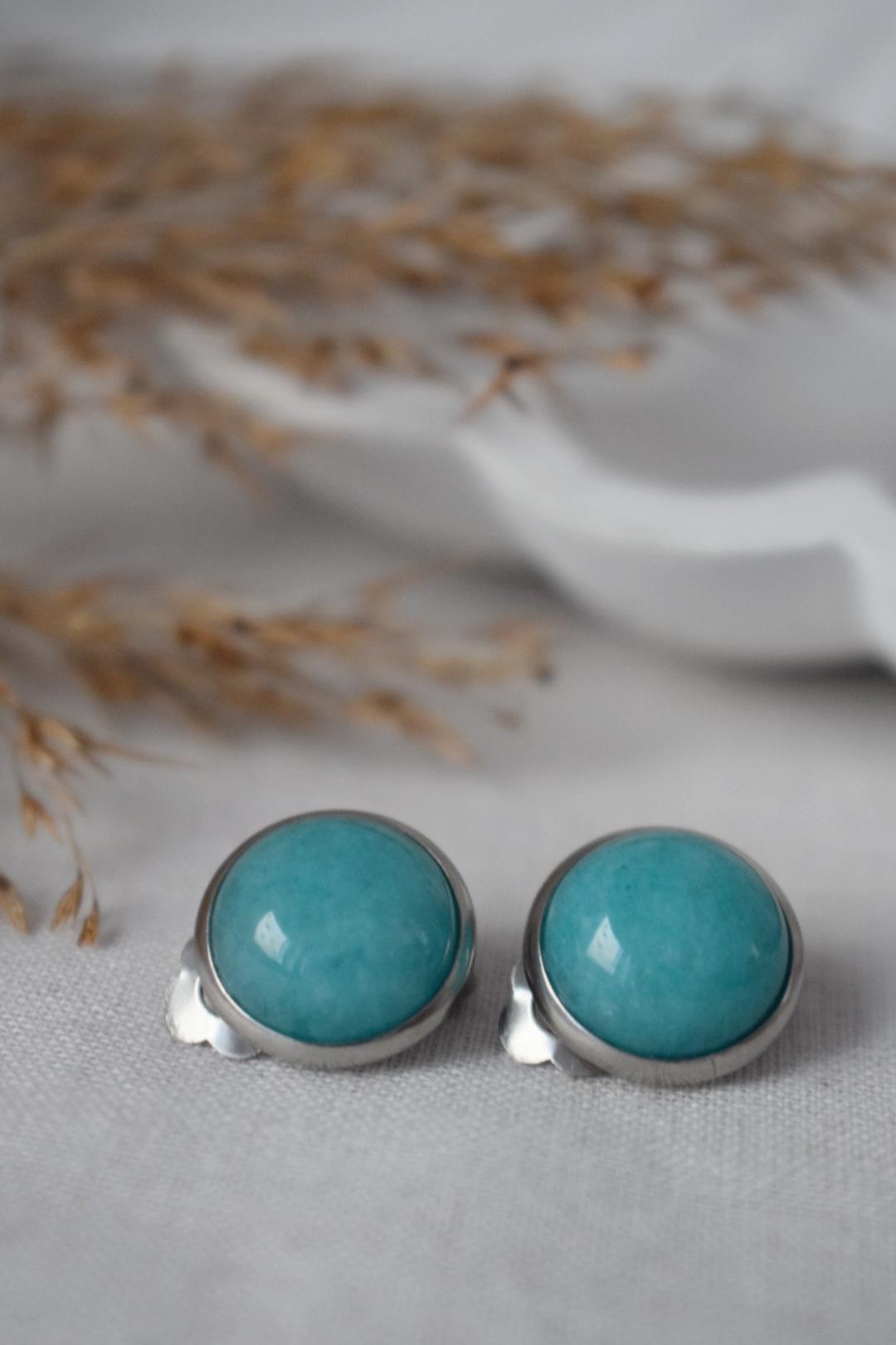 Jade Turquoise Clip On Earrings: Surgical Steel, Handmade