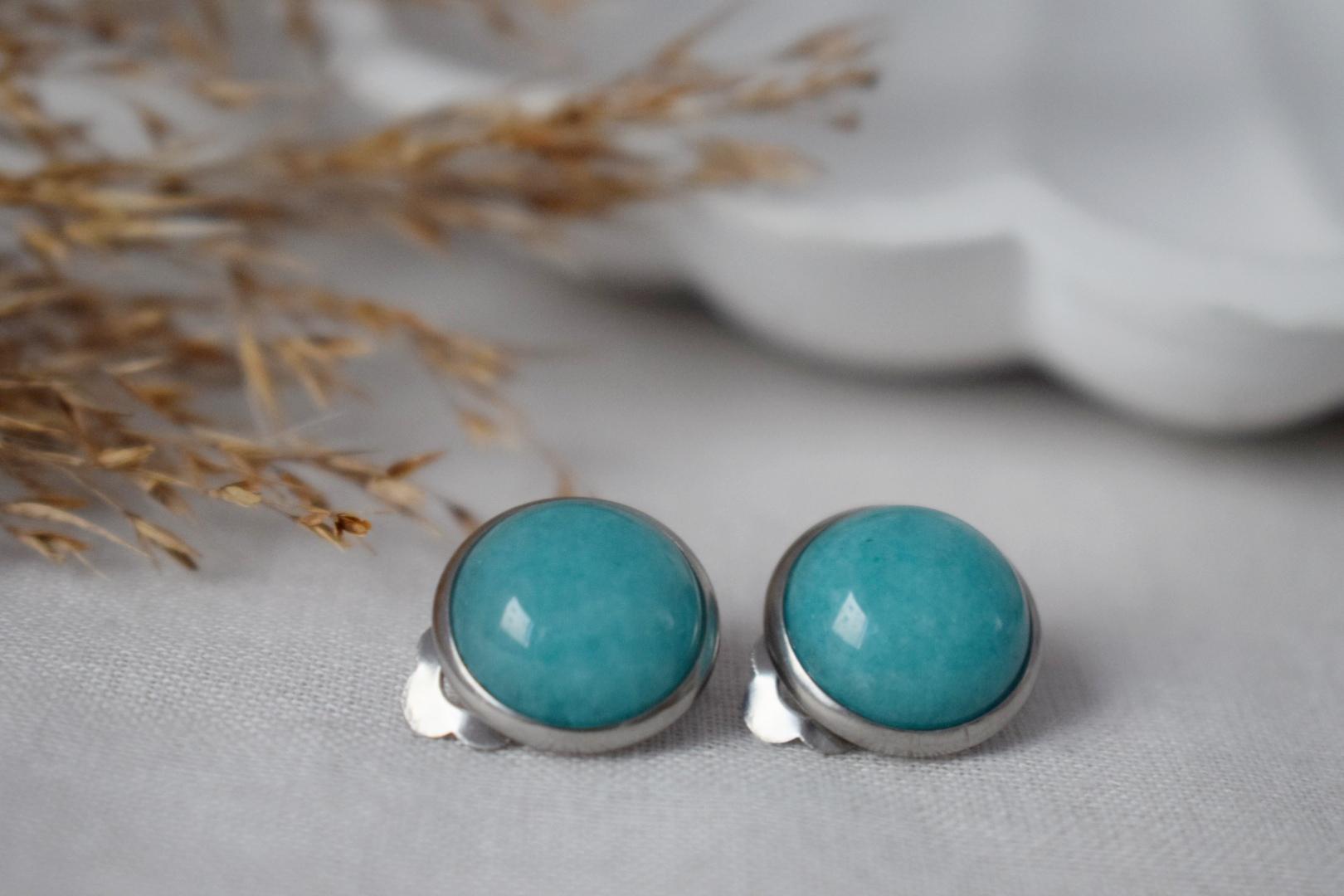 Jade Turquoise Clip On Earrings: Surgical Steel, Handmade