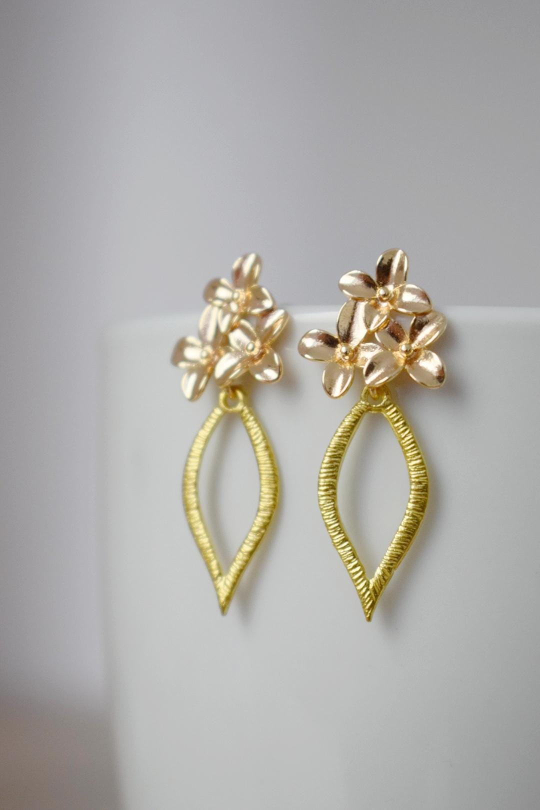 Leaf Floral Earrings: Statement Dangles, Golden Boho Jewelry, Gift for her