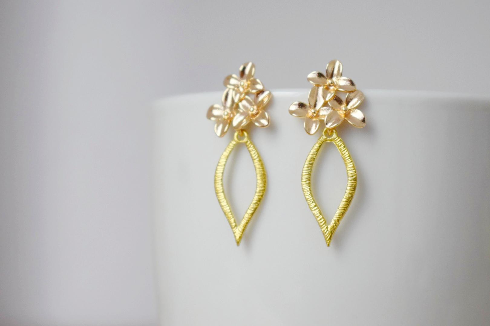 Leaf Floral Earrings: Statement Dangles, Golden Boho Jewelry, Gift for her