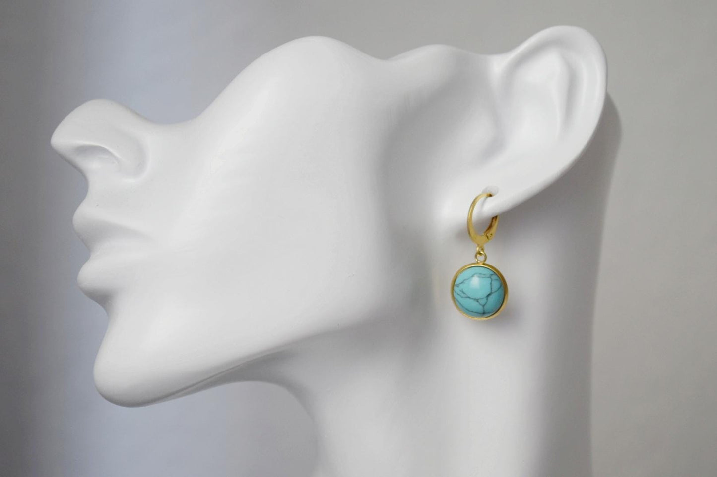 Turquoise Dangle Earrings: 24k Gold Plated Lever Back Hoops, Minimalist Lightweight Earrings, Boho Jewelry, Gift for her