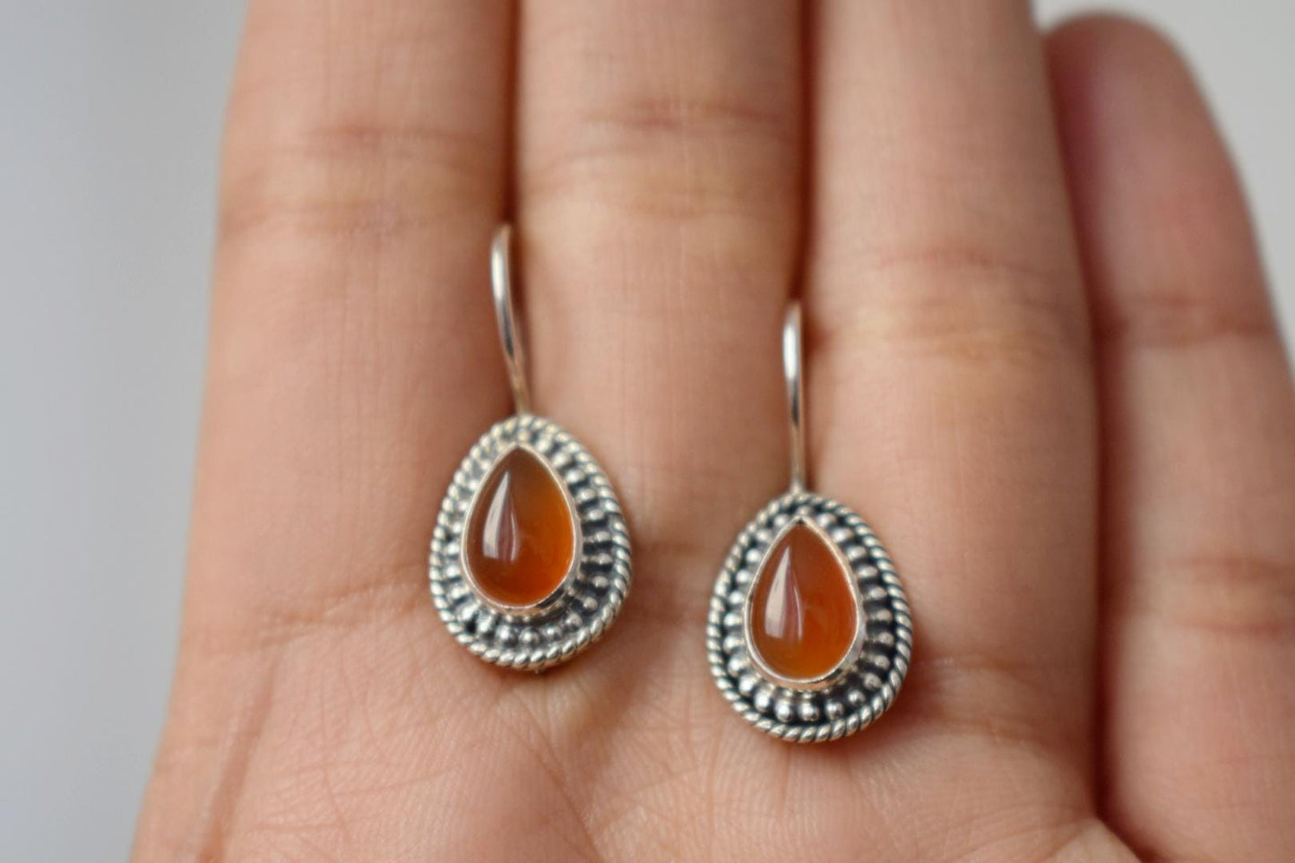 Carnelian Dangle Earrings: Sterling Silver Boho Jewelry