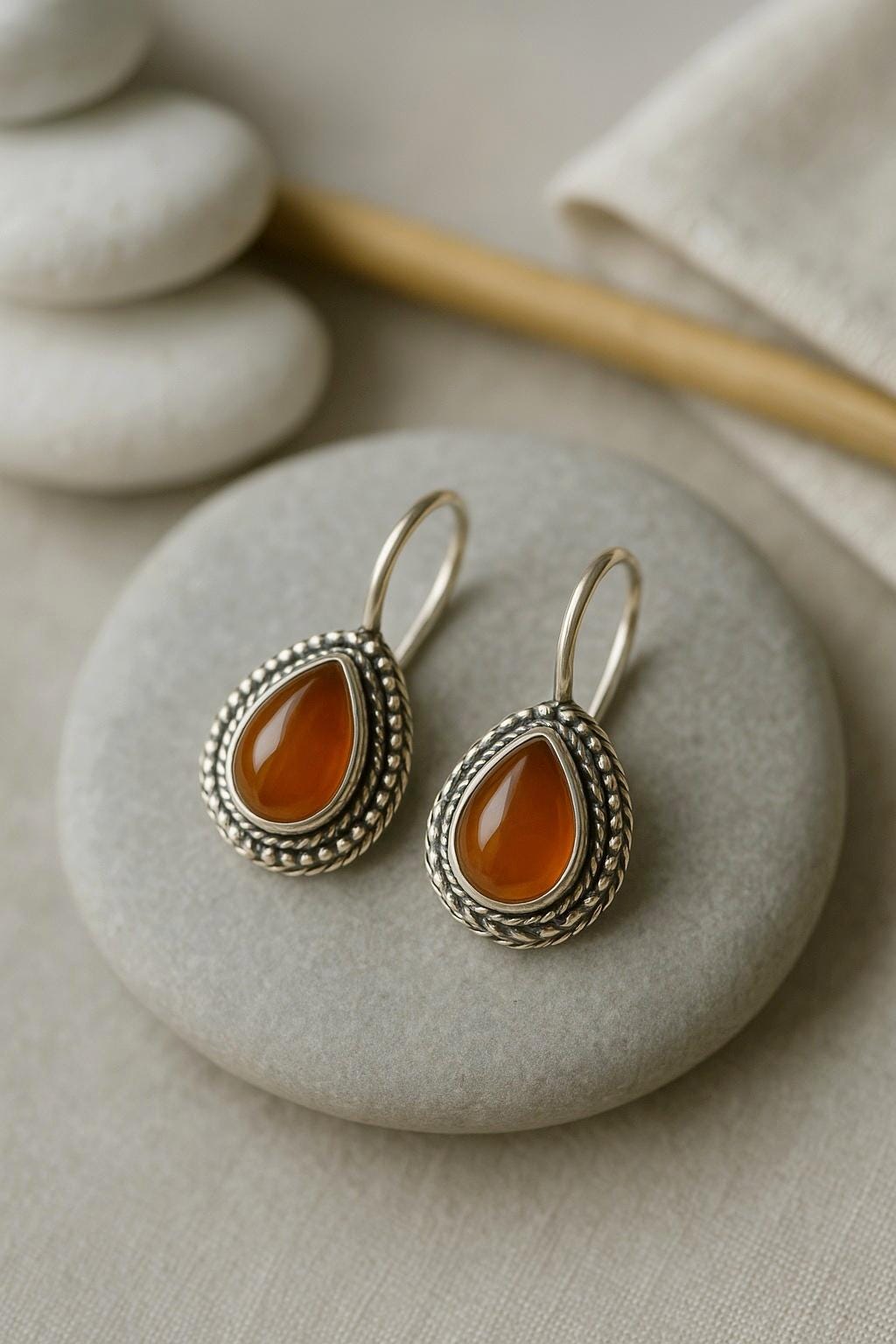Carnelian Dangle Earrings: Sterling Silver Boho Jewelry