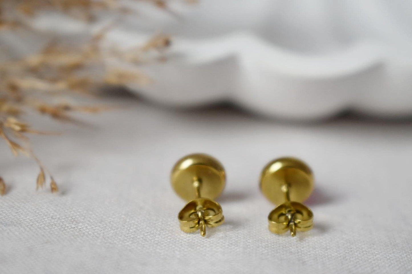 Pink Jade Stud Earrings: Gemstone Gold Plated Stainless Steel Jewelry