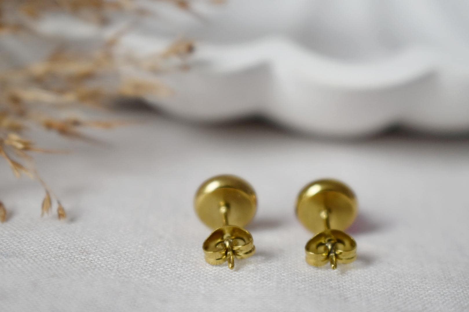 Pink Jade Stud Earrings: Gemstone Gold Plated Stainless Steel Jewelry