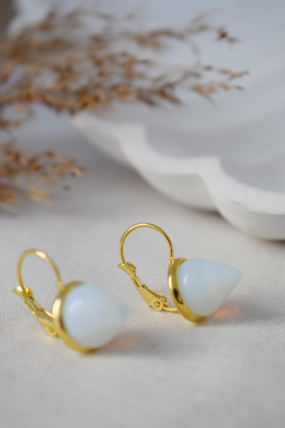 Opalite Dangle Earrings: 18k Gold Plated Leverback Jewelry