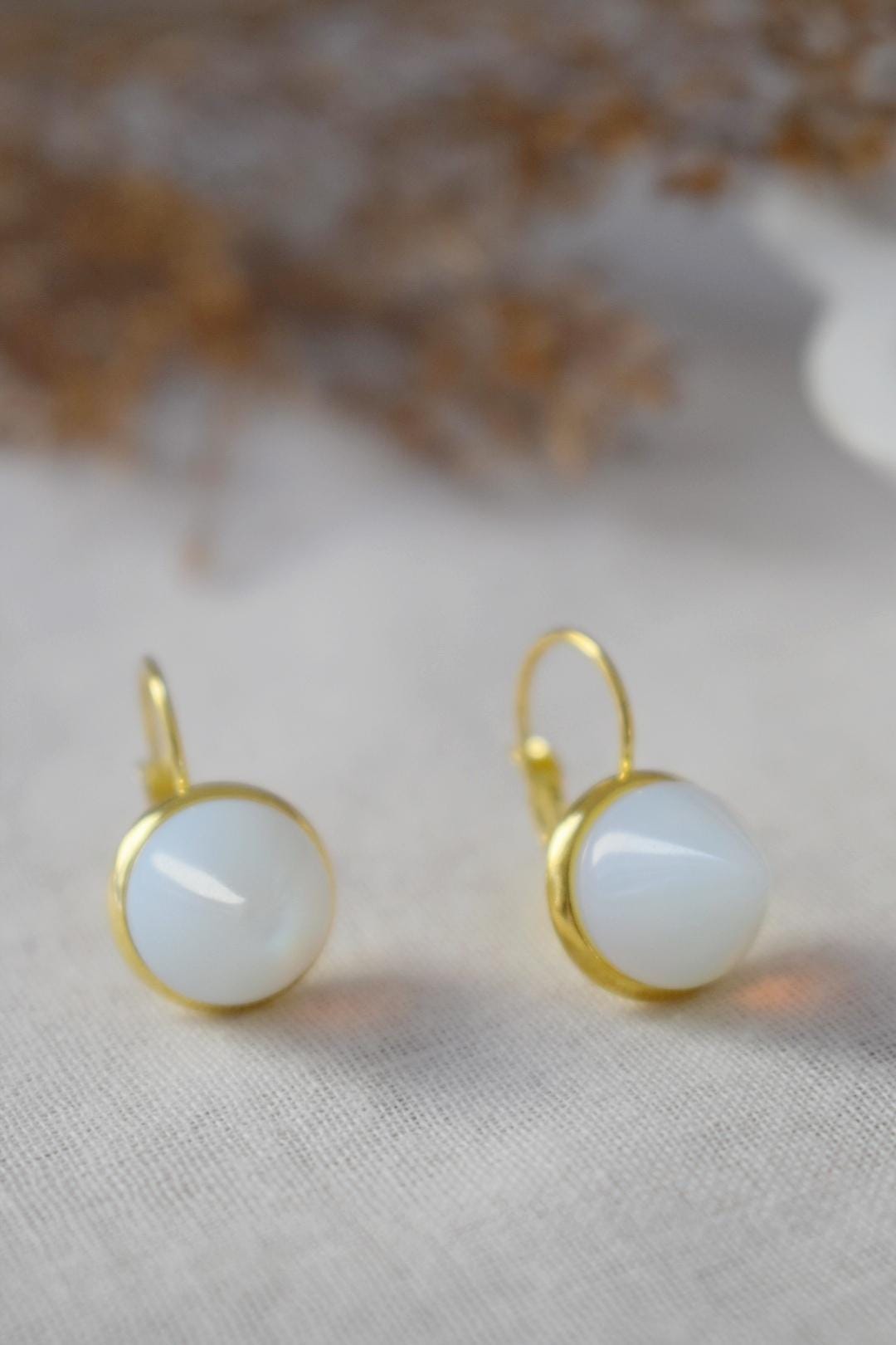 Opalite Dangle Earrings: 18k Gold Plated Leverback Jewelry