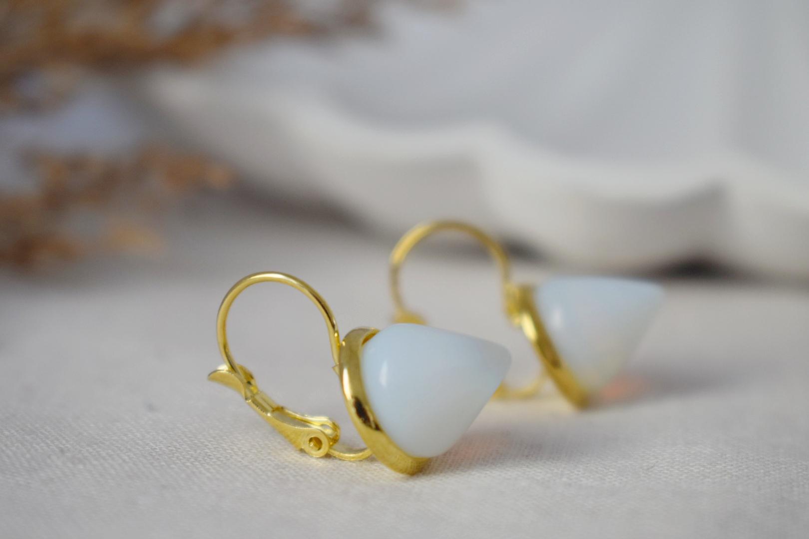 Opalite Dangle Earrings: 18k Gold Plated Leverback Jewelry
