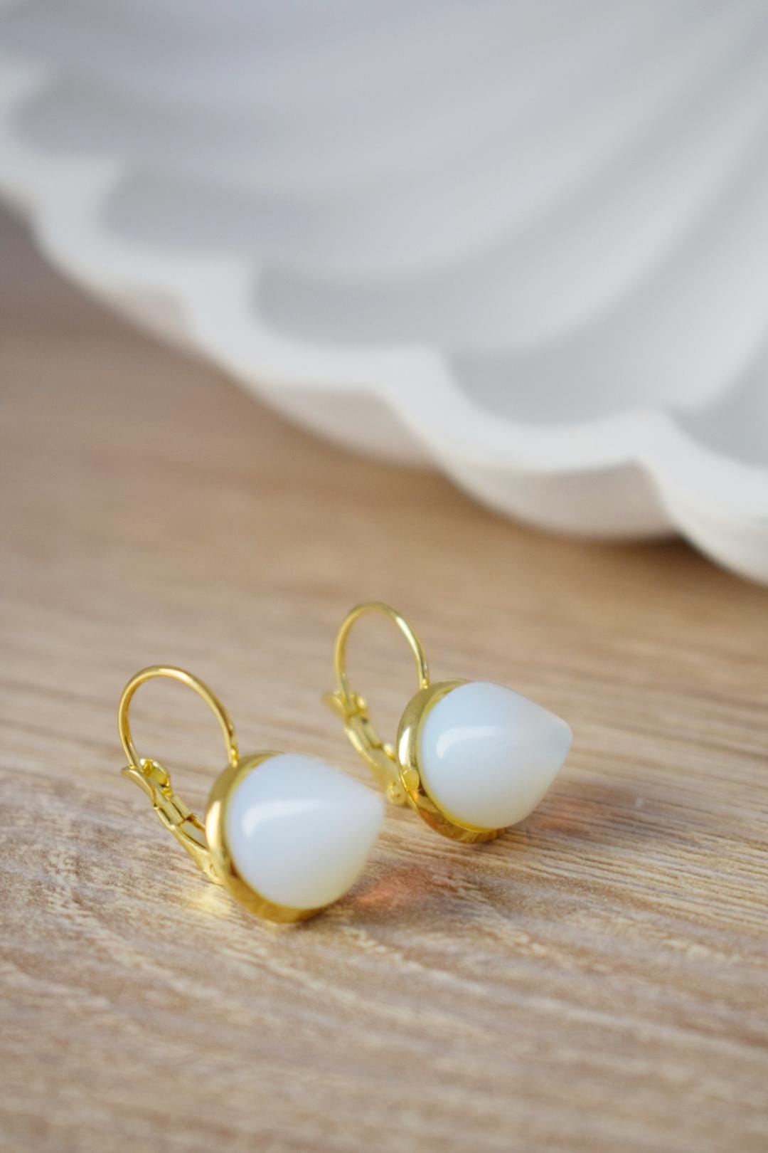 Opalite Dangle Earrings: 18k Gold Plated Leverback Jewelry