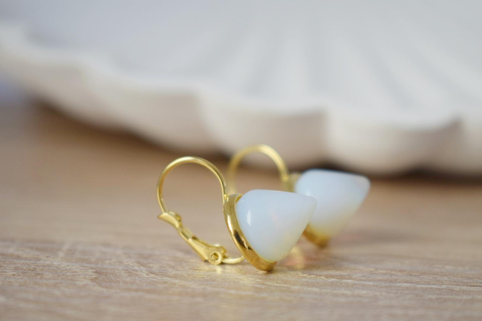 Opalite Dangle Earrings: 18k Gold Plated Leverback Jewelry